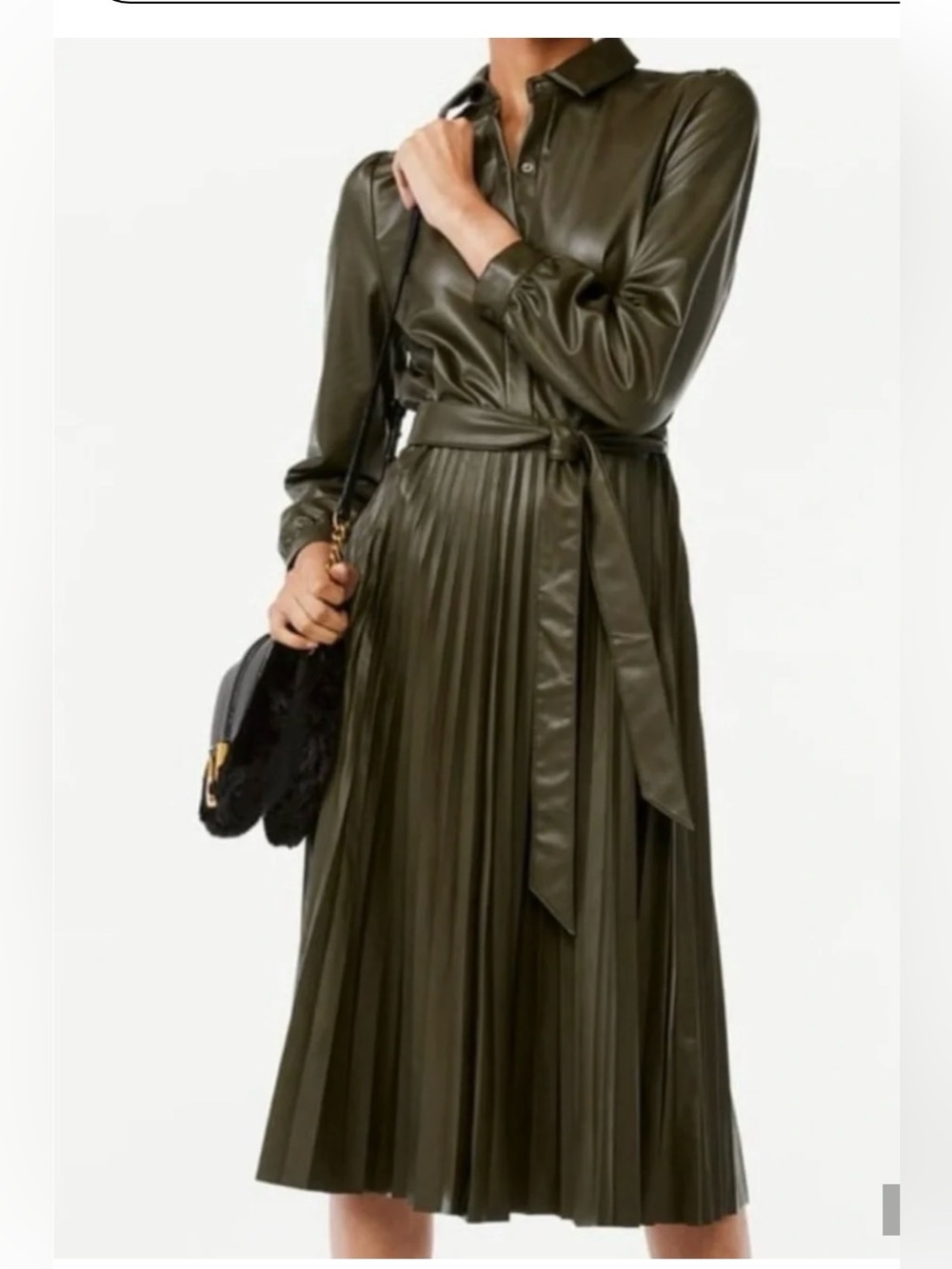 Faux Leather Pleated MIDI Dress
Olive Green Chic Small